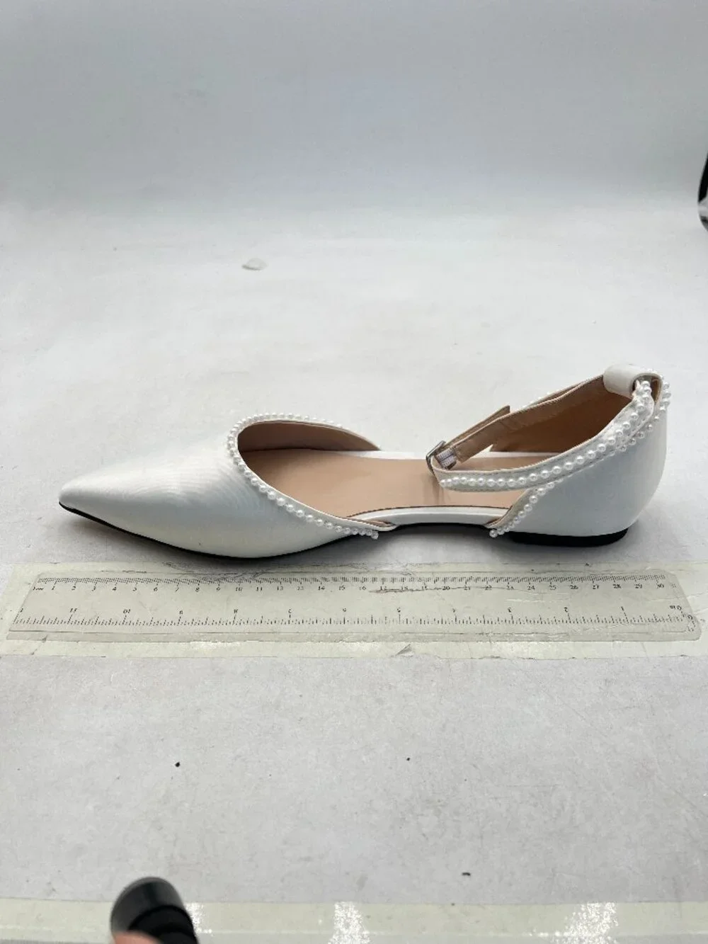 miss left Ivory Lovely Pearls Pointed Toe Flats Ankle Strap Comfortable Sandals